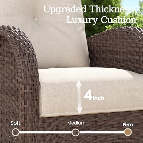 5 Pieces Wicker Patio Furniture Set, Luxury Outdoor Conversation Set with High Back Swivel Rocker Chairs
