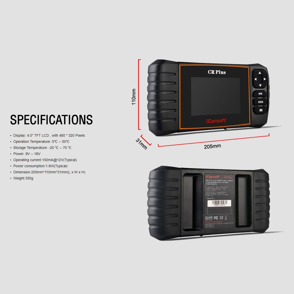 iCarsoft CR Plus NEW VERSION professional universal OBD2 diagnostic scanner for multi brand vehicles