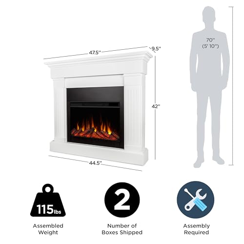 Real Flame Crawford 48" Slim Indoor Electric Fireplace with Mantel for Living Room or Bedroom, Replaceable Fireplace Insert Heater, Realistic Log and Flame Effect, Remote Control, Timer.