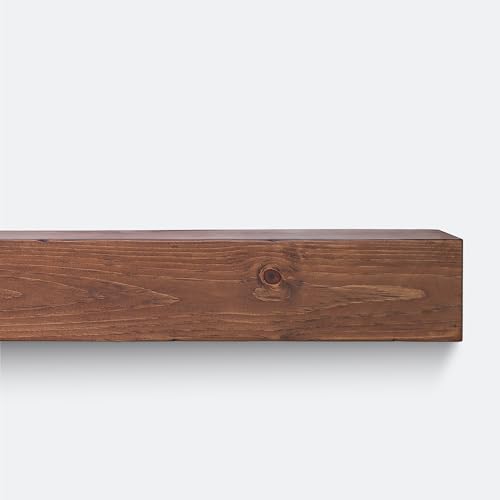 Fireplace Mantel, Rustic, Shelf, Floating Mantle, Real Wood, Beam, URBANDI (Brown, 60Lx6Hx8D)