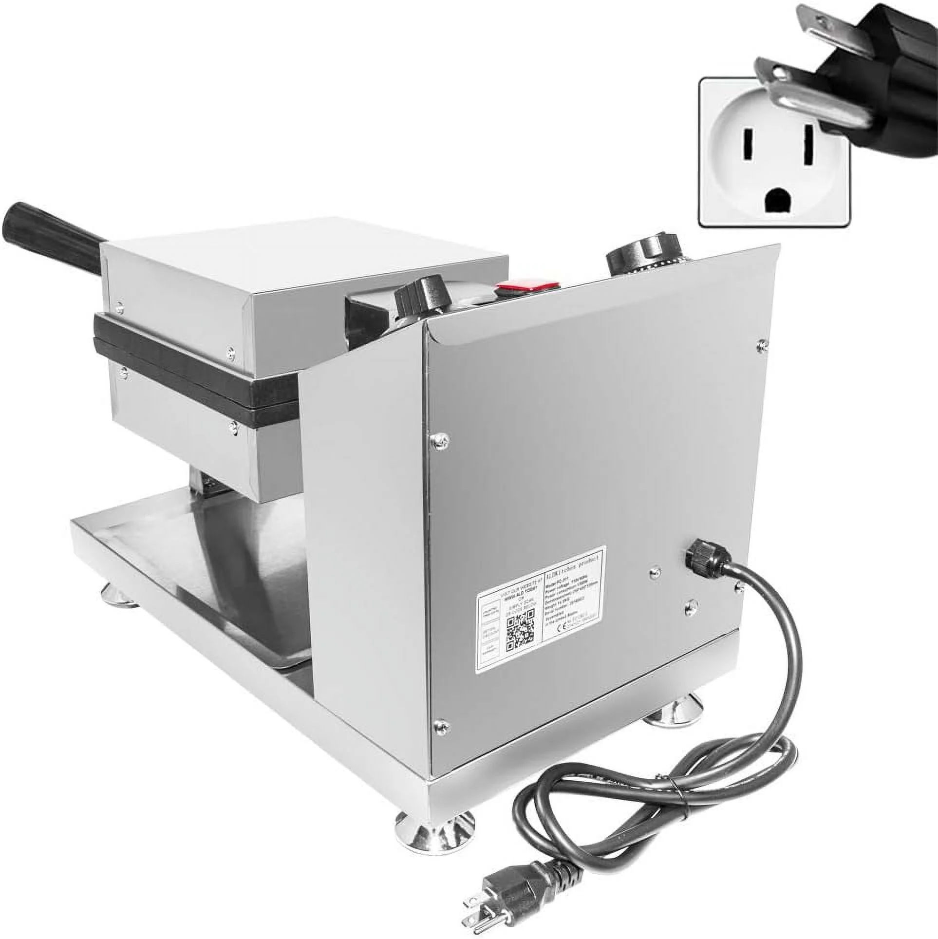 Bubble Waffle Maker | Stainless Steel Square Shaped Egg Waffle Iron With Manual Thermostat | Nonstick Coating | 1 Large Hong Kong Waffle | 110V | 1300W