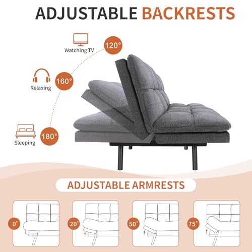 MUUEGM Futon Sofa Bed，Memory Foam Futon Convertible Couch Bed, Sofa Bed Couch,Modern Loveseat Sofa,Sleeper Couch for Small Space，Apartment, Living Room,Adjustable Backrests Armrests,Black