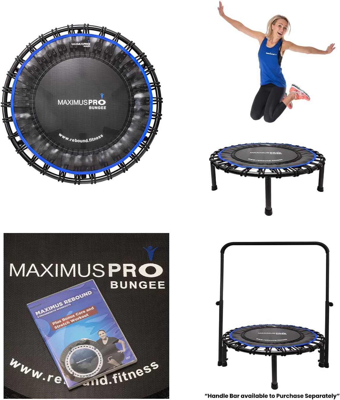 Maximus Pro Bungee Rebounder | Stronger Quieter & Softer Bounce | 40'' Mini Trampoline Ready Assembled for Adults & Children | Max 400lb | DVD+ Videos