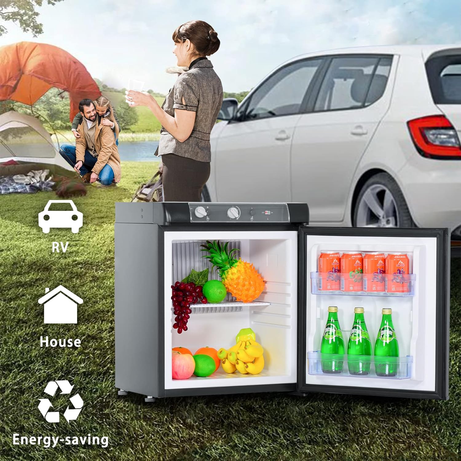 Techomey Propane Refrigerator for camper, Propane Fridge 1.4 Cu.Ft, Gas Refrigerator 12 V/110V/GAS LPG, 3 Way Refrigerator, Quiet Compact Rv Refrigerator for Semi Truck, Truck, Camper Van, Rv, Garage, Black