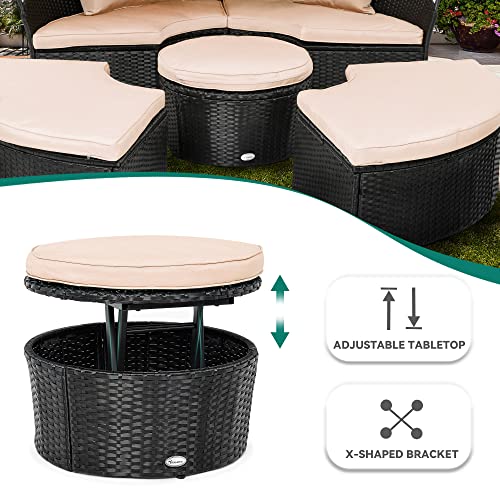 YITAHOME Outdoor Patio Wicker Daybed Furniture Set with Retractable Canopy, Storable Side Table, and Soft Cushions for Relaxing in your Backyard or Porch, Light Brown and Beige