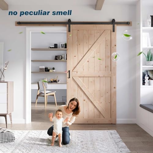 FREDBECK 48in x 80in Sliding Wood Barn Door with 8FT Barn Door Hardware Kit Included K Shape Solid Spruce Panel Sliding Door Double Surfaces Need to Assembly