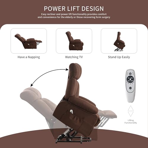 Oversized Power Lift Recliner Chair for Elderly, Big and Tall Lift Chair with Massage and Heat for Living Room, Fabric Electric Recliner Chairs with 4 Side Pockets, USB Charge Port, Blue