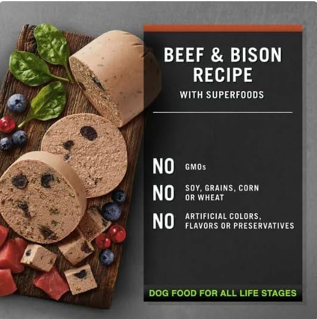 Pure Balance Wild & Fresh Dog Food, Beef & Bison Recipe, Rolled Chub, Dog Food for All Lifestages, 2 lb - Pack of 4