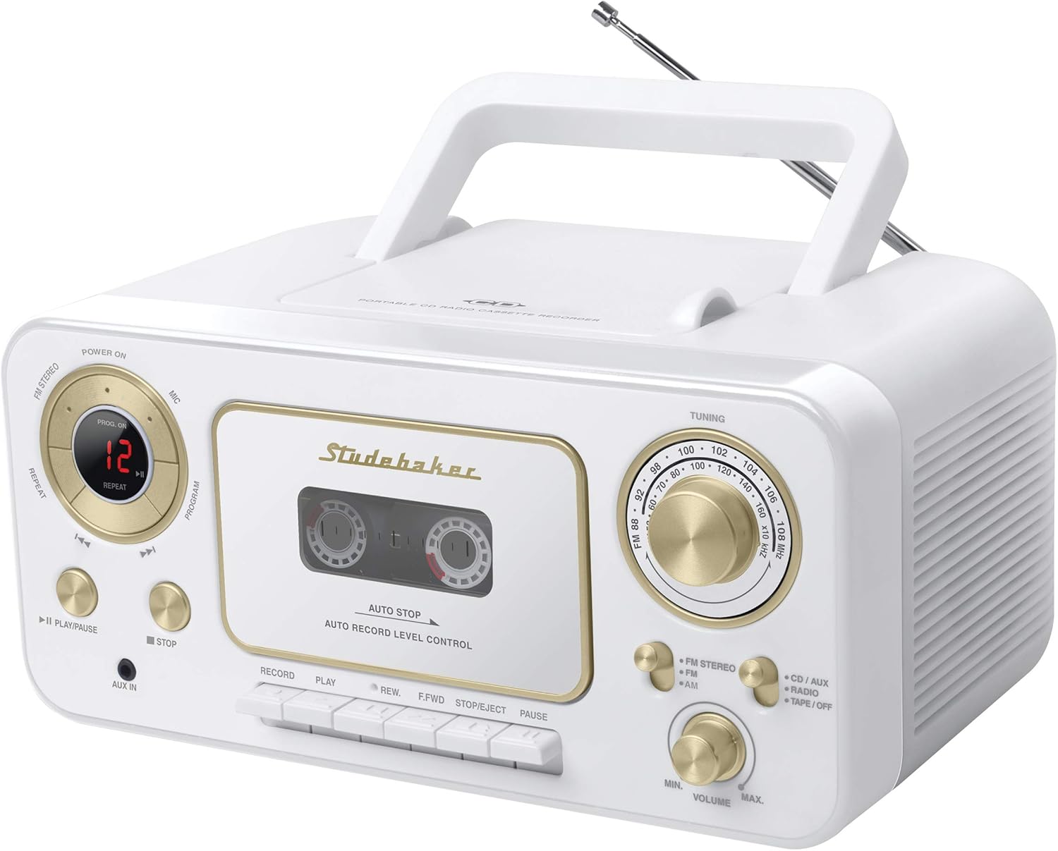 Studebaker SB2135RS Portable Stereo CD Player with AM/FM Radio and Cassette Player/Recorder in Red and Silver