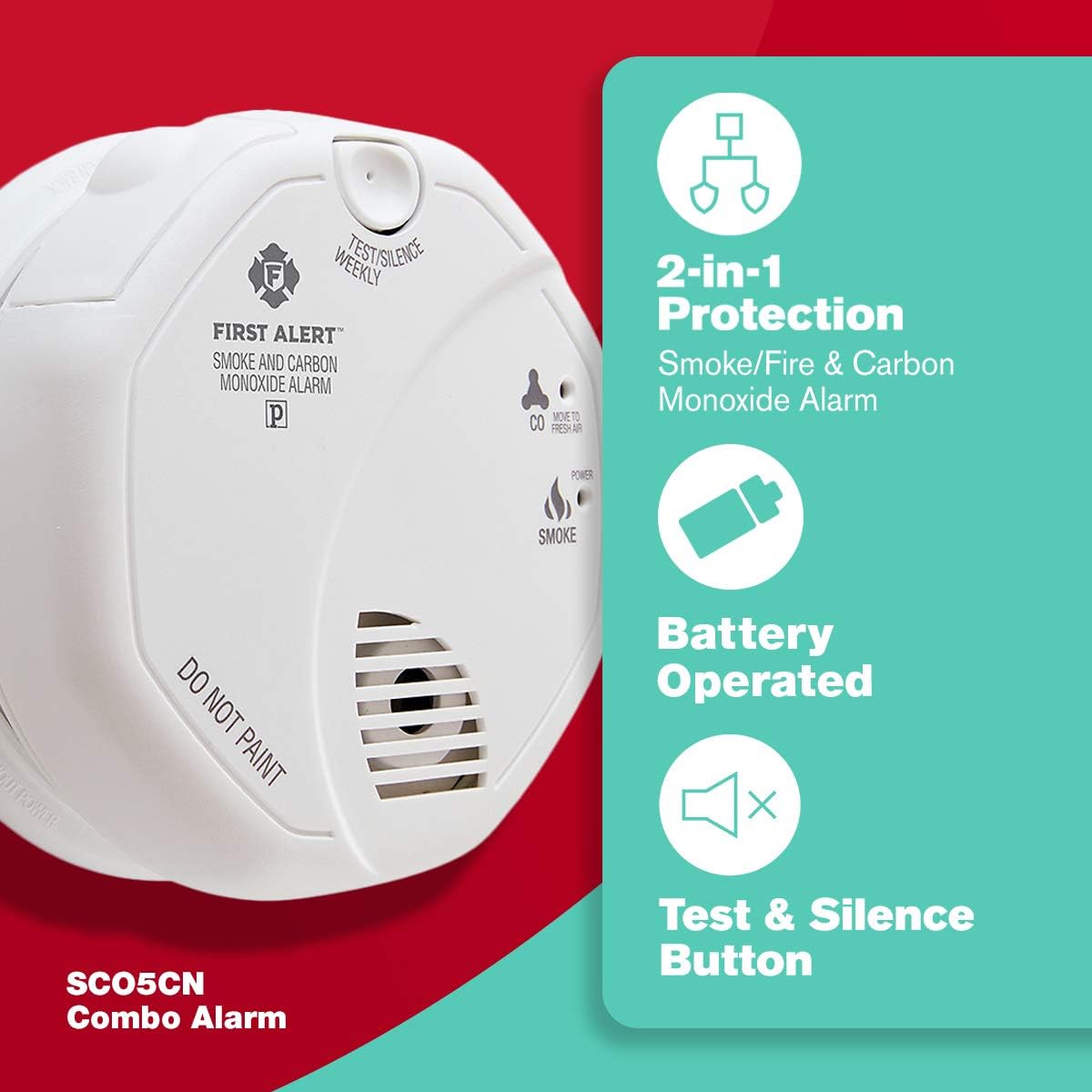 First Alert SCO5CN Battery Operated Smoke and Carbon Monoxide Detector 1-Pack with Home Fire Extinguisher