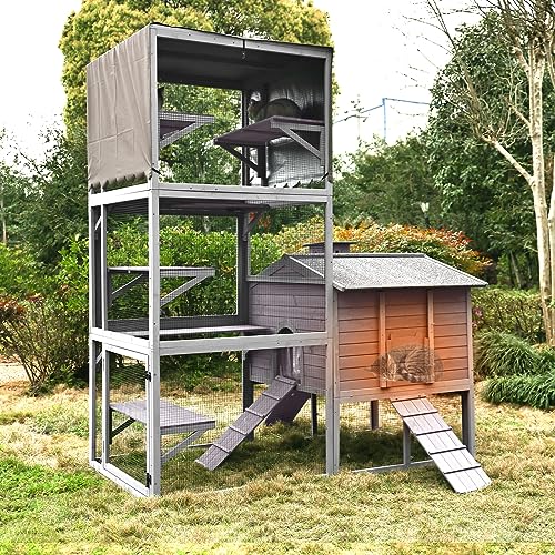 GUTINNEEN Outdoor Cat Enclosure - Large 77 Inch Catio with Waterproof Roof - Spacious Cat House for feral Cats and Outdoor Living