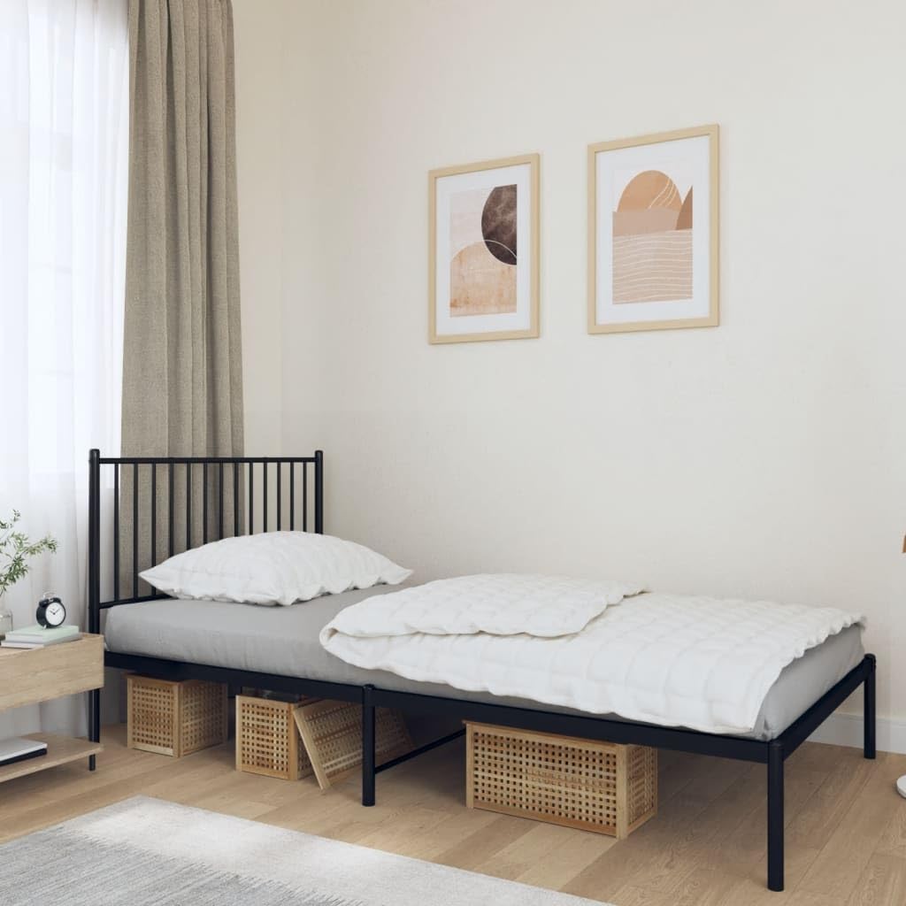 Asomie Indoor Fashion Furniture Beds Accessories Metal Bed Frame with Headboard Black 39.4"x78.7"Bed Frames US Stock Fast Shipment Black