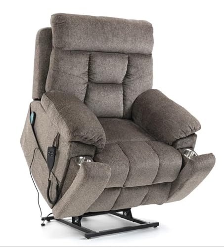 Light Grey Recliner Chair for Elderly | Tall and Big Man 400lbs | Chenille | Power Lift, Lay Flat, Stand Up, Wireless Charging Device, Extended Footrest, Massage Heat, Cup Holder, Lumbar Pillow