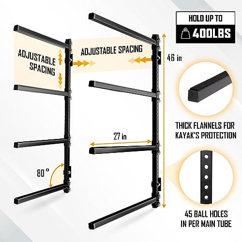 Yes4All Kayak Wall Rack 400lbs 4 Adjustable Levels Kayak Storage Rack for Garage Heavy Duty Kayak Racks