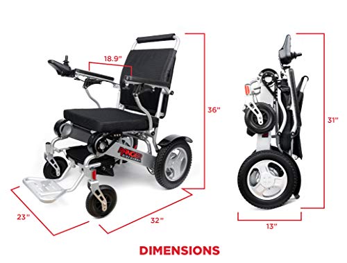 Porto Mobility 2024 Ranger Discovery Lightweight Foldable Weatherproof Exclusive Electric Wheelchair, Portable, Brushless Powerful Motors, Dual Battery, All Terrain (Silver, Standard)