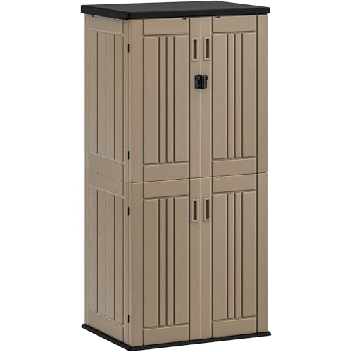 YITAHOME Outdoor Storage Cabinet with 2 Shelves, Waterproof Resin Horizontal Tool Shed, Lockable 15 cu. ft. Storage Shed for Patio, Garden, Yard, Dark Gray