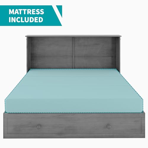 BALUS Murphy Bed, Furniture Murphy Cube Cabinet Bed with USB Charging Station, Foldable Cabinet, Memory Foam Queen Size Mattress, Storage Drawer-Cherry