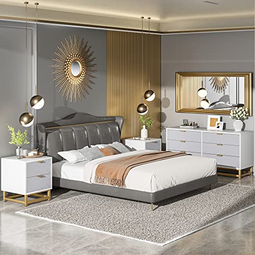 Senfot White 6 Drawer Dresser for Bedroom, Modern Dressers & Chests of Drawers, Wood Dresser Chest Organizer with Metal Legs, Large Drawers for Bedroom, Hallway