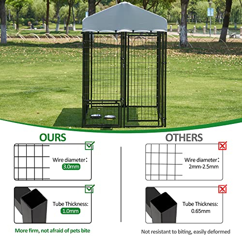 AHB Large Dog Kennel Outdoor Dog House, Heavy Duty Welded Wire Steel Fence Dog Cage with Waterproof UV-Resistant Cover, Feeding Door and Secure Lock (8x4x6 ft)