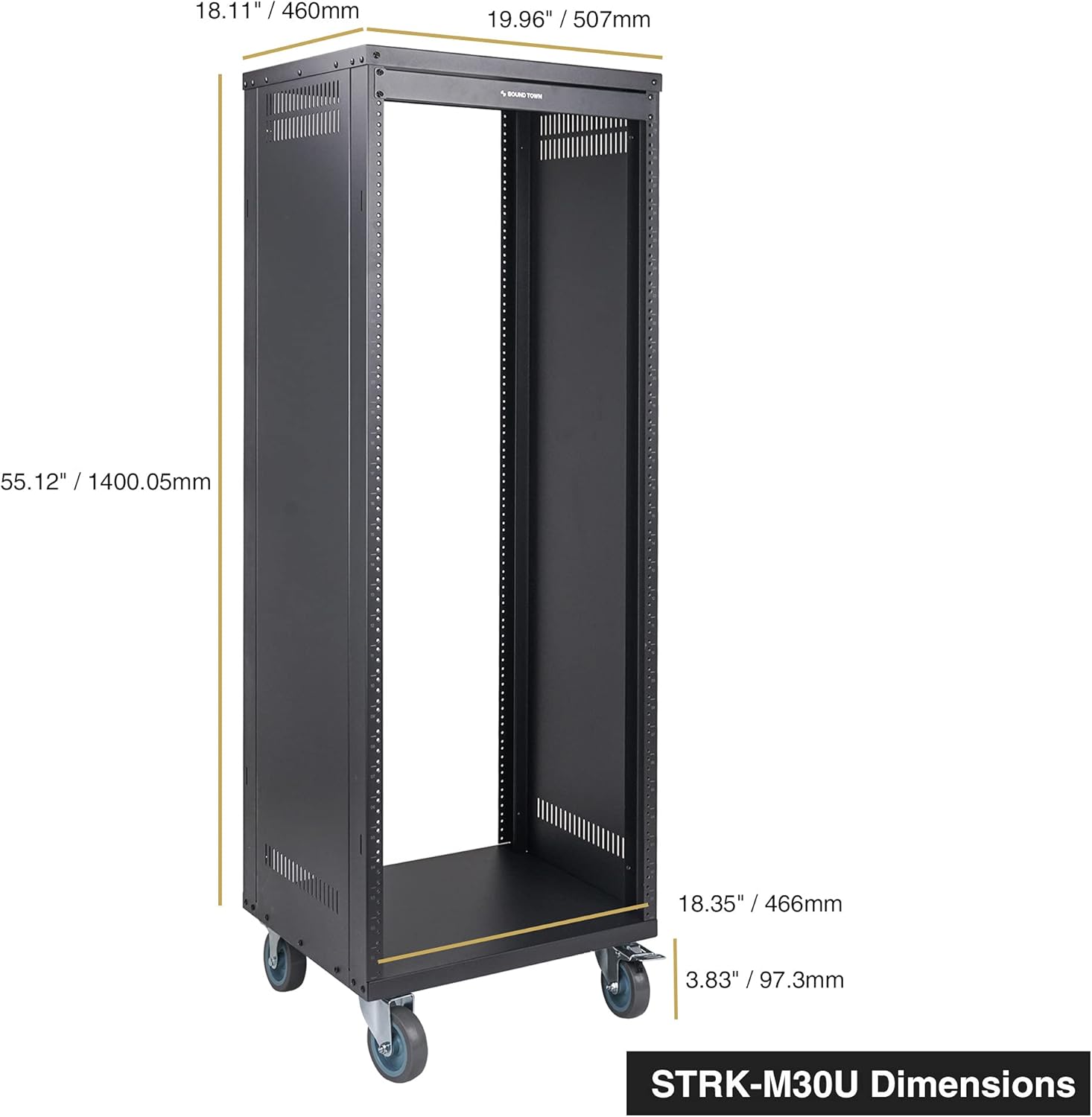 Sound Town 30U Universal Steel Rack, w/ 3 Locking Casters, Vented Side Panels for Audio Video, Server and Network Equipment (STRK-M30U)