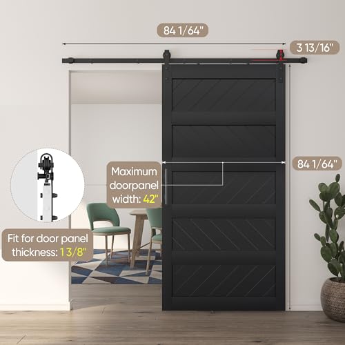 JUBEST 36" x 84" Barn Door, Slding Barn Door Kit Wave Shape Barn Door Panel with Hardware Kit Include, Easy Installation, Solid Wood, MDF & PVC Covered, Black