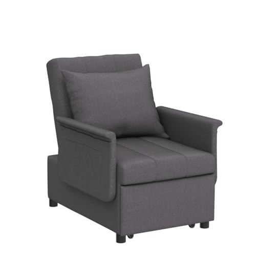 Sleeper Chair, 3 in 1 Chair Bed Sleeper for Adults, Pull Out Sleeper Sofa Convertible Single Lounge Chair with Pillow, Side Pockets for Living Room Small Space (Black)