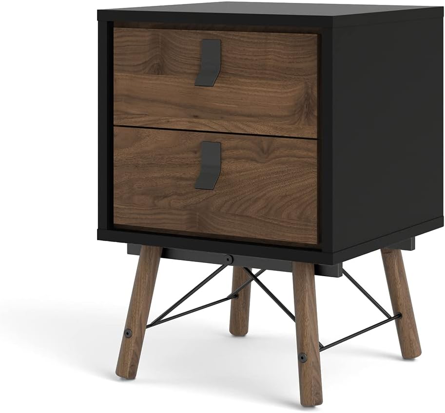 Tvilum, Black Matte and Walnut Ry 2 Drawer Nightstand
