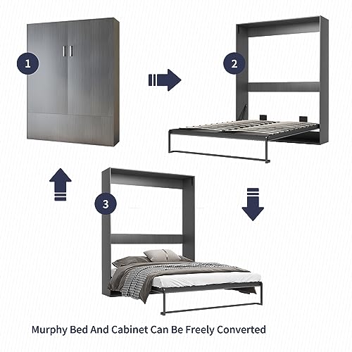ZAFLY Folding Murphy Bed with 2 Side Cabinets, Foldable Wall Bed with Space Saving -White