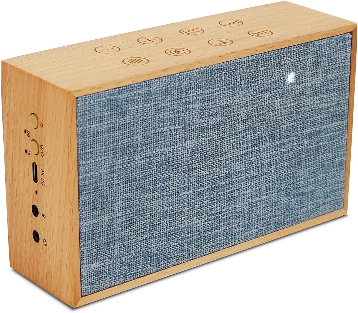 Lexenic White Noise Machine,Wooden Sleep Sound Machine with 24 Hours Playtime, 6W HD Stereo Dual Speakers and Bass with 37 Non Looping Soothing Sleep Sounds Therapy for Baby Kids Adults