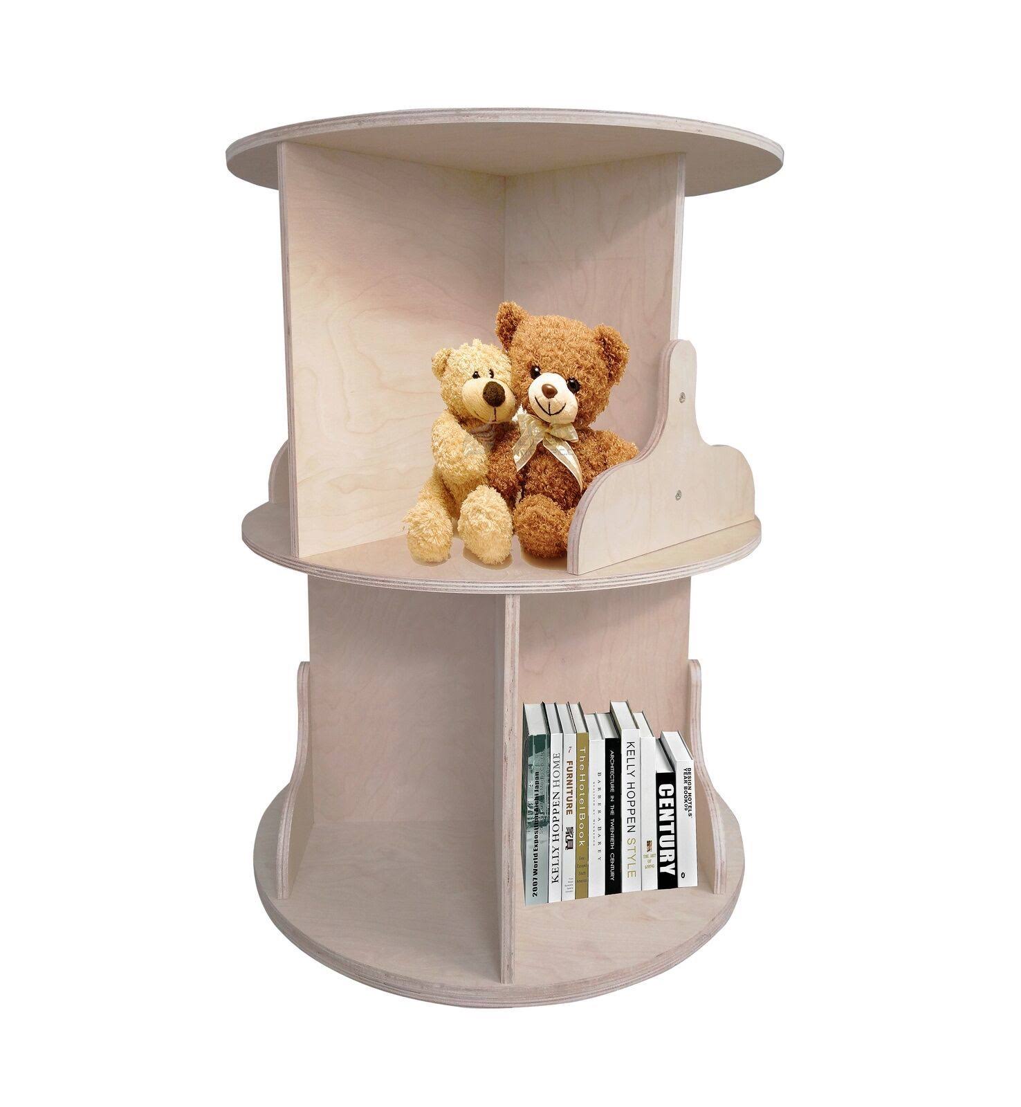 Two-Tier Round Bookshelf Wooden Bookcase Book Read-A-Round, Natural Finish 18540