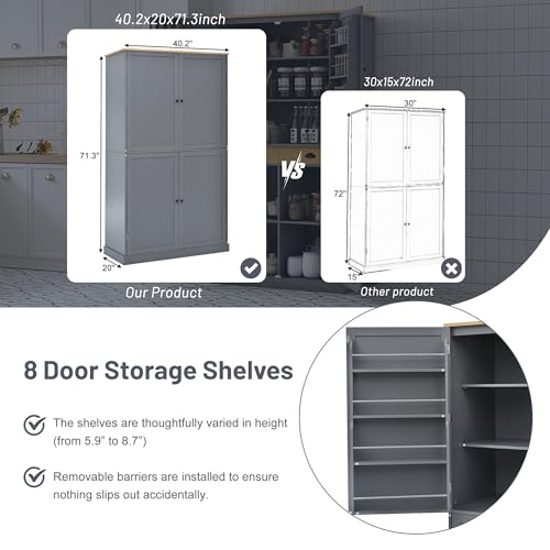 Farmhouse 77inch Kitchen Pantry, Freestanding Tall Cupboard Storage Cabinet with 3 Adjustable Shelves,8 Door Shelves and 3 Drawers,for Kitchen Dining Room (White@Pantry)