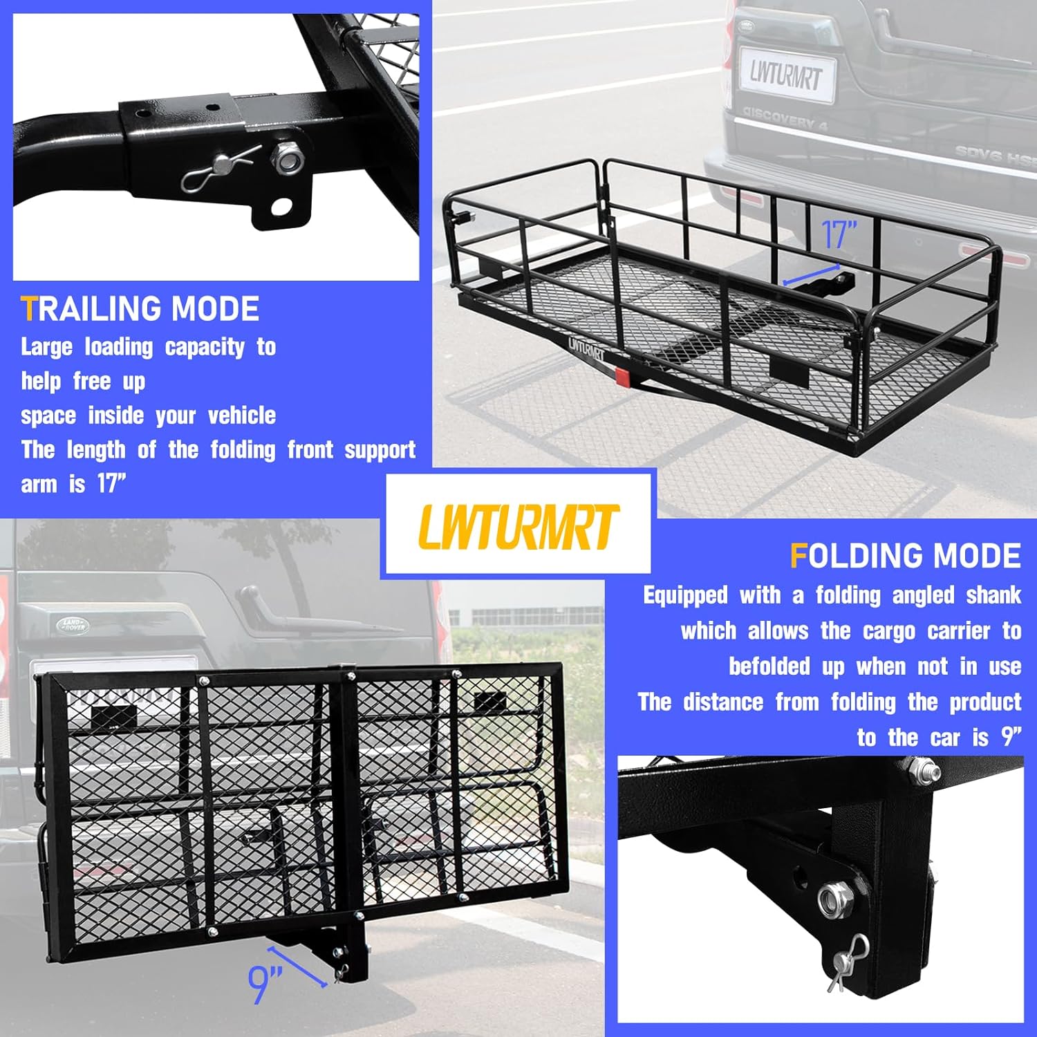 DIQIN Trail Hitch Cargo Carrier 60" x 24" x 14" Cargo s Fits 2" with 2" Hitch for SUV can 500LBS
