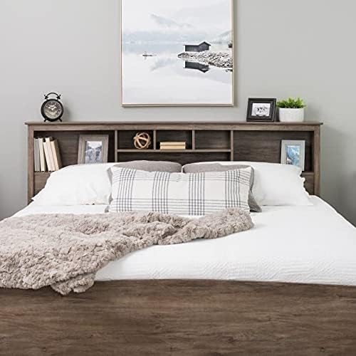 King Size Bookcase Headboard in Drifted Gray Wood Finish
