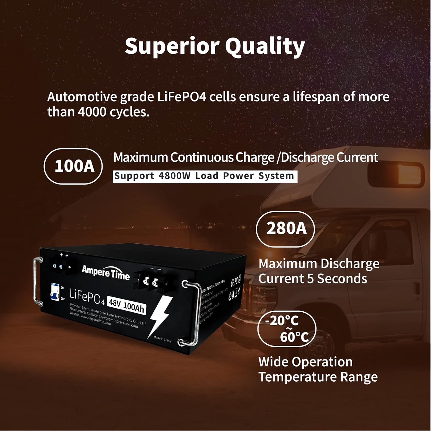 Ampere Time 12V 50Ah Lithium LiFePO4 Battery, Ideal Replacement for?12V 100Ah AGM SLA Battery, More Efficient Output & Much Lighter, 4000+ Cycles, Perfect for Boat, Security Devices, Camping, etc.