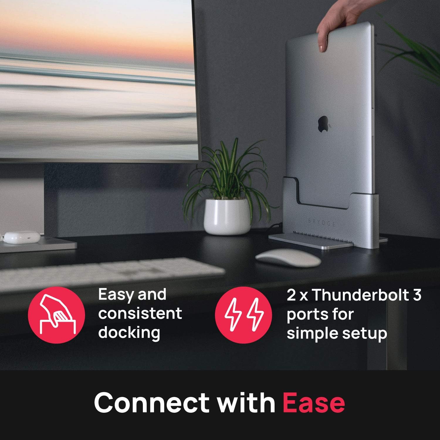 Brydge Vertical Docking Station Compatible with 13-inch MacBook Pro with Touch Bar (2020-2016), 2 x Thunderbolt™ 3 Ports
