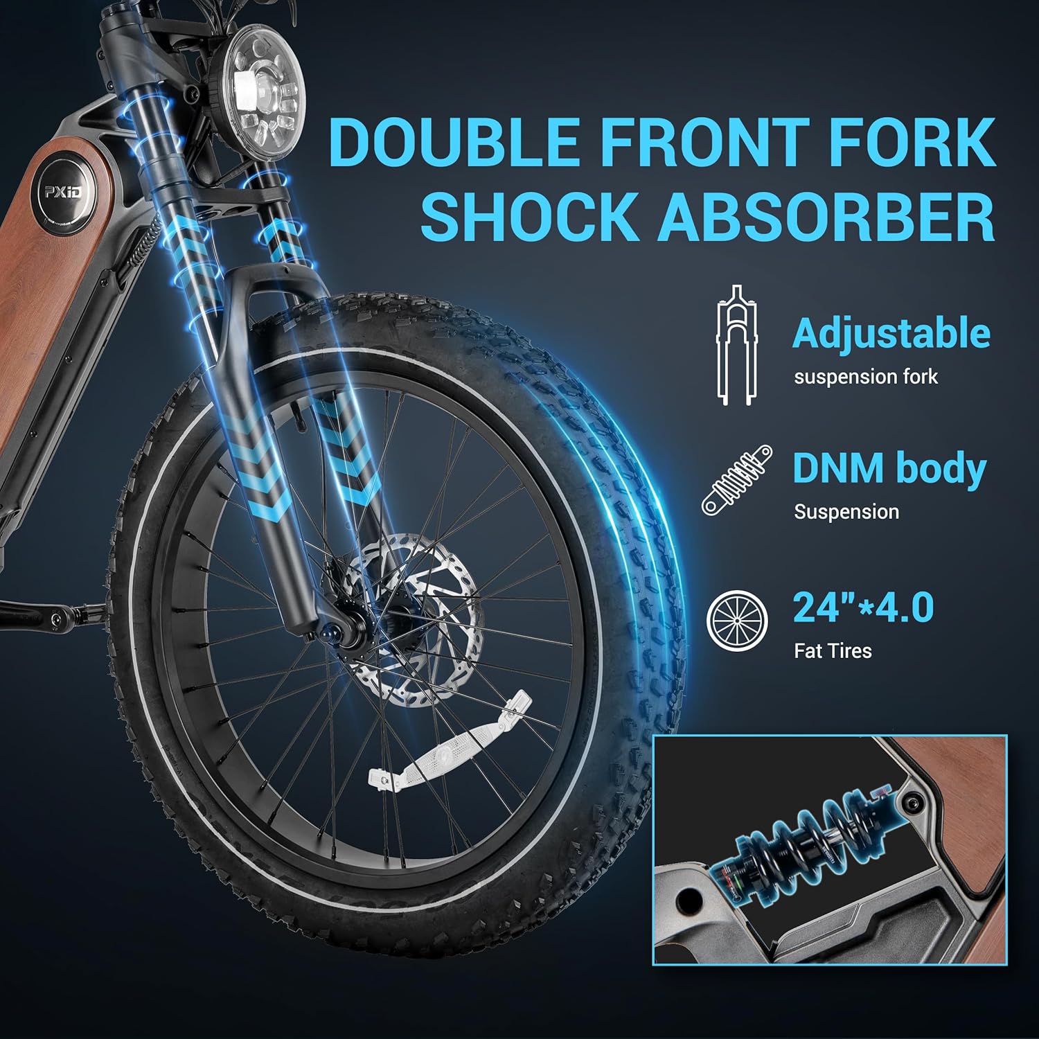 P5 24 * 4.0" Fat Tires Electric Commuter Bike ，48V20Ah Battery Peak 1000W 28Mph Electric Bicycle for Adults,7 Gears with Full Suspension Hydraulic Brakes，Colorful Display, for All-Terrain