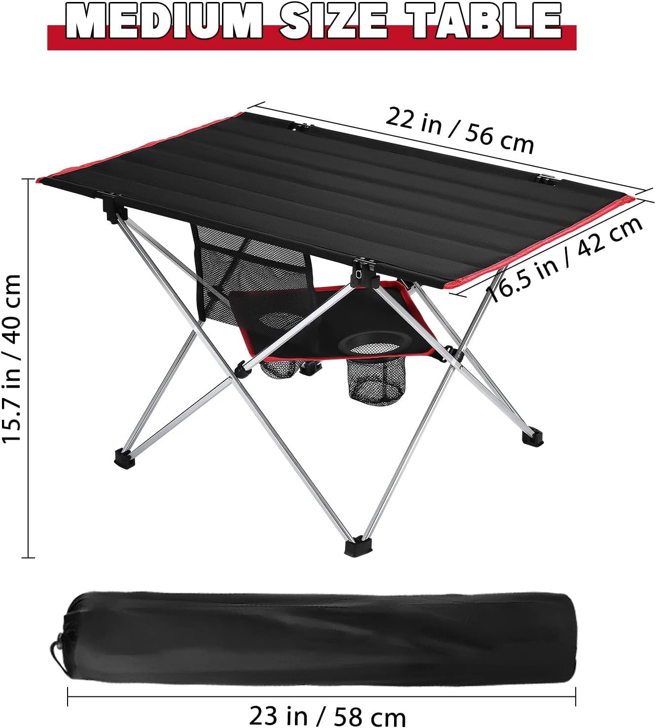 Outdoor Folding Camping Table Lightweight: Portable Camp Table with Cup Holders and Carrying Bags Outside Camping Tables That Fold Up Lightweight for Outdoor Picnic Beach Hiking Travel Fishing Medium