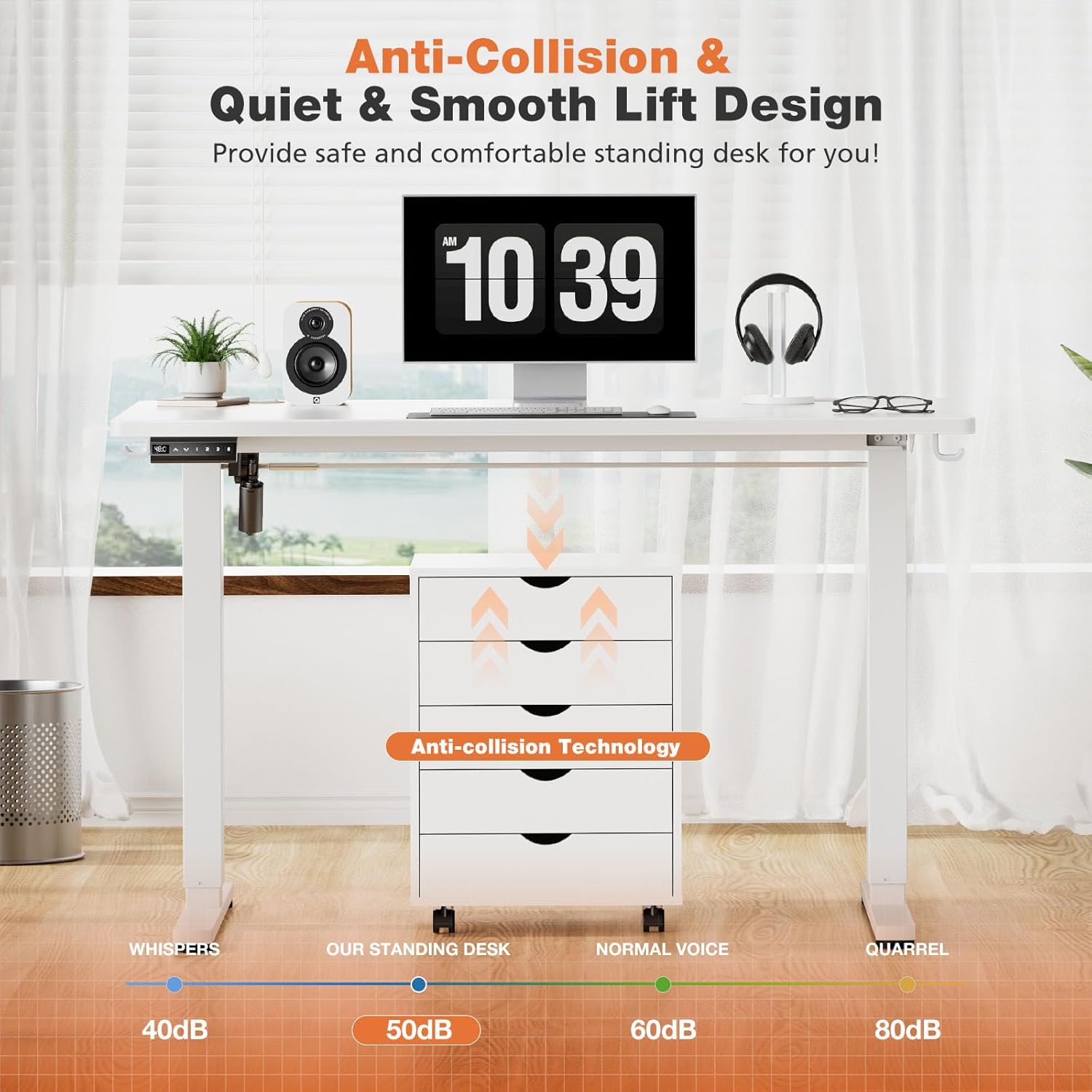 Sweetcrispy Electric Adjustable Height Standing Desk - 48 x 24 inch Sit to Stand Up Desk with Splice Board, Rising Home Office Computer Table with 2 Hook and Wire Hole for Work