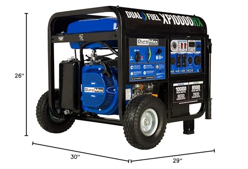 DuroMax XP13000HXT 13,000-Watt 500cc Tri Fuel Gas Propane Natural Gas Portable Generator with CO Alert, Black/Blue