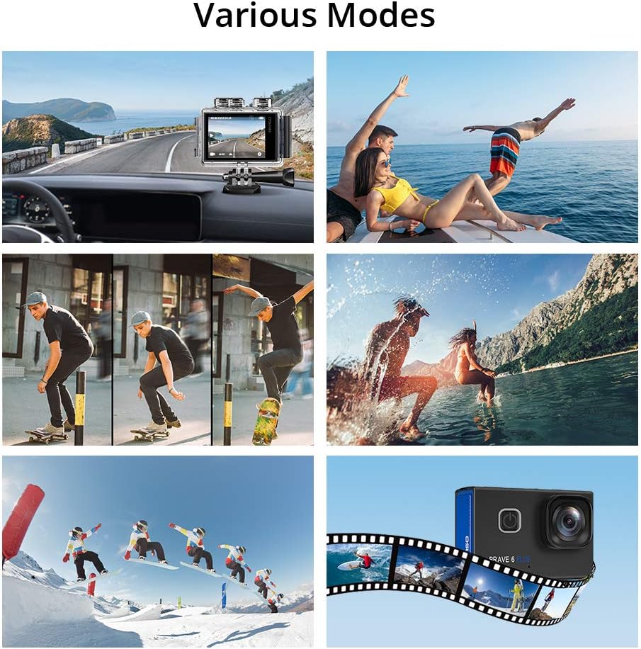 AKASO Brave 6 Plus Native 4K30FPS 20MP WiFi Action Camera with Touch Screen EIS 4X Zoom Voice Control Remote Control 131 Feet Underwater Camera with 2X 1350mAh Batteries and Helmet Accessories Kit
