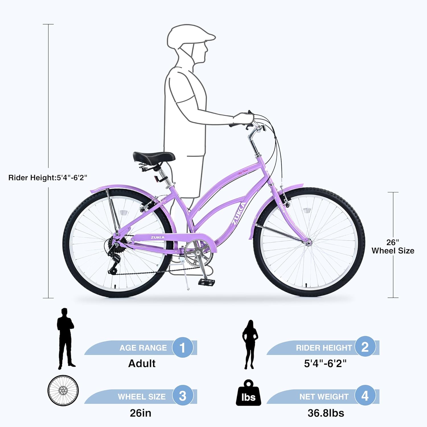 26 Inch Beach Cruiser Bike Beach Bike 7 Speeds Steel Frame Bicycle for Adult Women Femal Lady,Multiple Colors