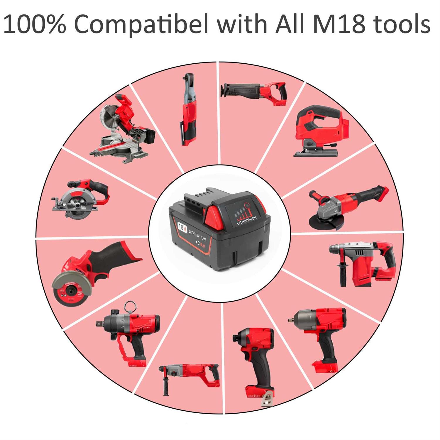 2 Packs 18V 6.0Ah Battery Replace for Milwaukee M18 Battery Compatible with 48-11-1820 48-11-1850 48-11-1860 48-11-1828 48-11-12 - Shop Hardware Tools Online Store