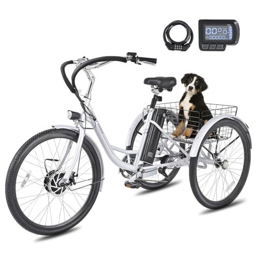 Viribus Electric Tricycle for Adults, 24 & 26 inch Electric Trike 350W(Peak 700W) with 468Wh Removable Battery, 3 Wheel Electric Bikes for Seniors, Motorized Adult Tricycle 7 Speed 330 lb. E Trike