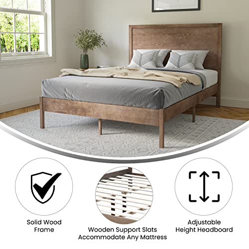 BizChair Solid Wood Platform Bed with Wooden Slats and Headboard, No Box Spring Needed, King Size, Dark Brown