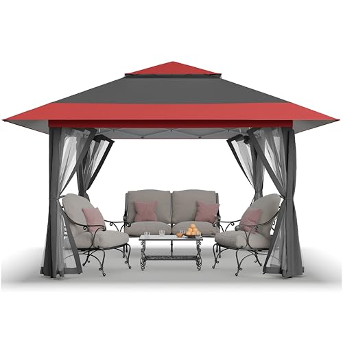 CROWN SHADES 13x13 Pop Up Gazebo, Canopy Tent, Gazebos on Clearance - Outdoor Gazebo for Backyard & Patio Furniture - Carpa Pop Up Tent with Wheeled STO-N-Go Cover Bag (Grey)