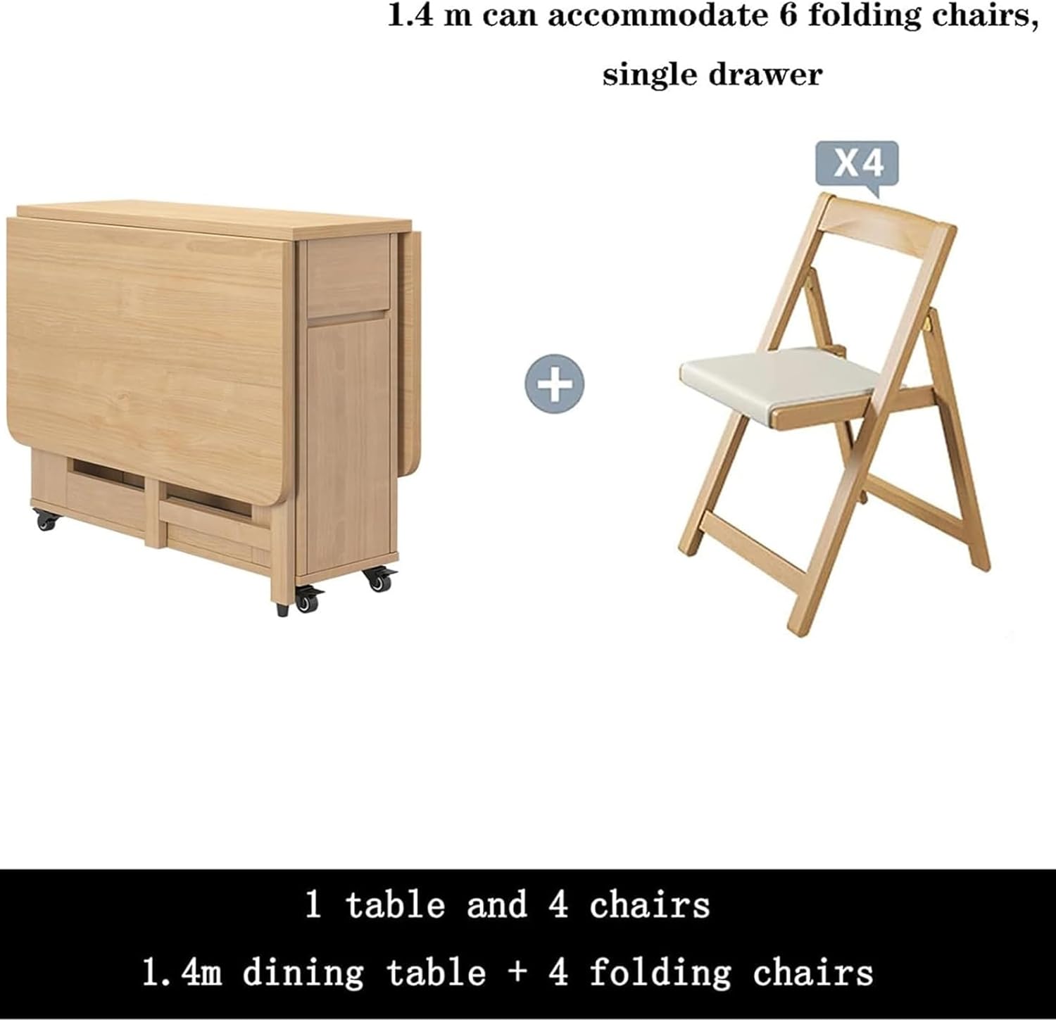 Solid Wood Folding Dining Table sets, Extendable Drop Leaf Table with 4 Chairs, for Kitchen, Dining Room, Living Room, Restaurant