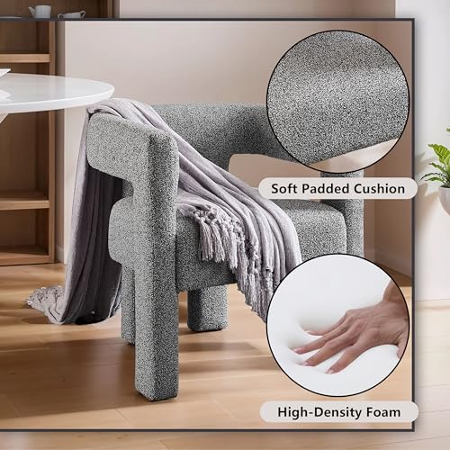 Modern Sherpa Barrel Chair with Open-Back, Fabric Upholstered Boucle Dining Chair, Accent Side Armchair for Living Room, Bedroom, Kitchen (Blue Black,25.59" x 20.87" x 27.56")