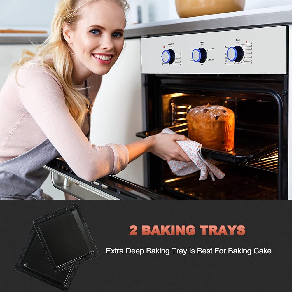24 Single Wall Oven, thermomate 2.3 Cu.ft. Built-in Electric Wall Oven with 5 Cooking Functions, 2000W Electric Ovens with Stainless Steel Finish, Mechanical Knobs Control, ETL Certified