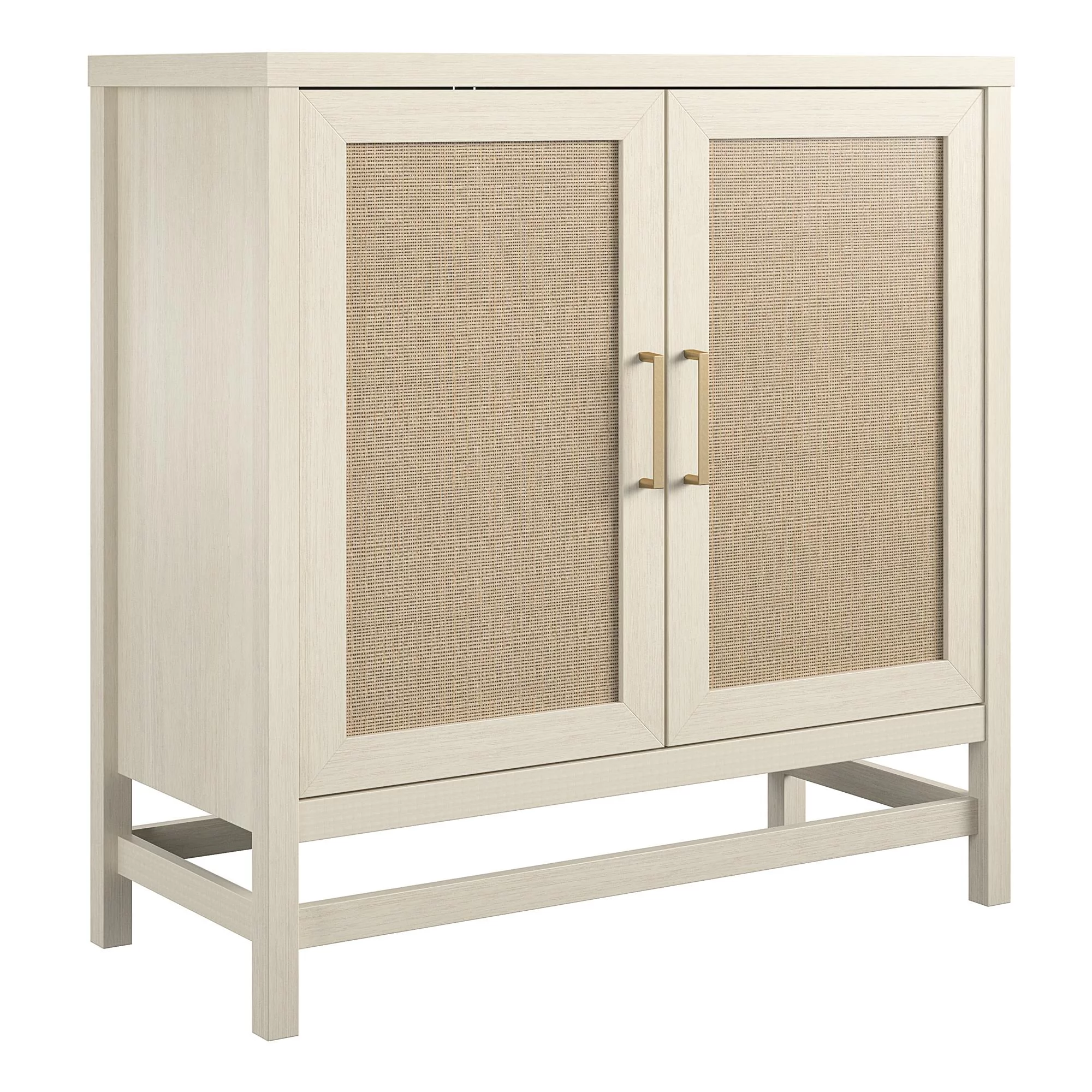 Ameriwood Home Lennon 2 Door Storage Cabinet, Ivory Oak and Faux Rattan