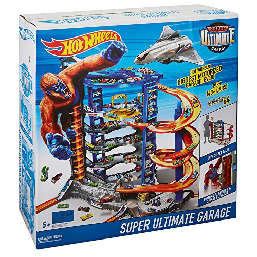 Hot Wheels Toy Car Track Set & 4 1:64 Scale Cars, Super Ultimate Garage, 3+ ft Tall with Motorized Gorilla & Storage for 140 Cars (Amazon Exclusive)